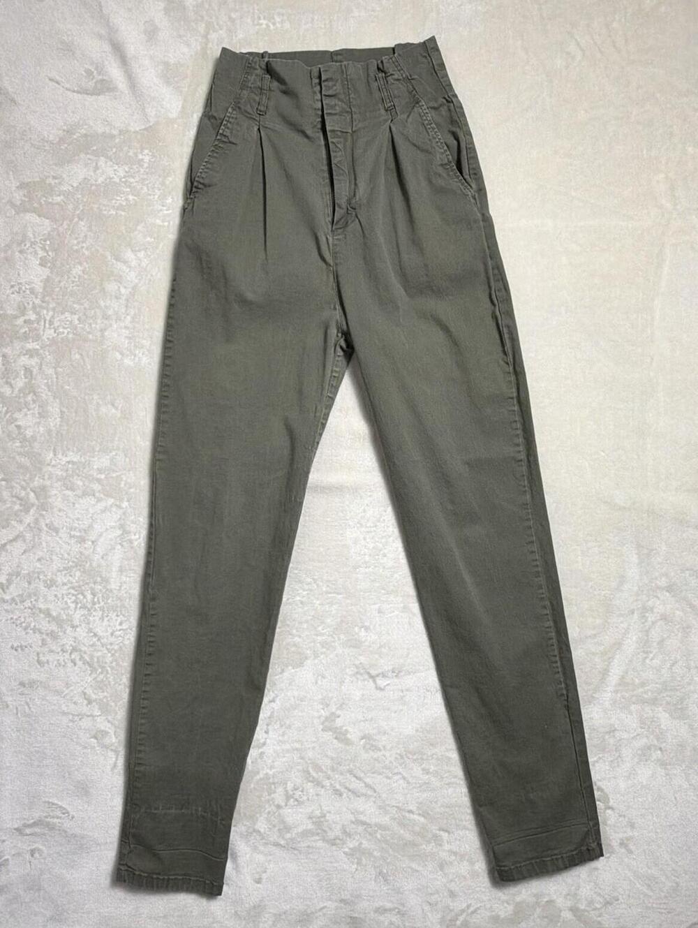 H&M L.O.G.G. High Waisted Paperbag Pants Olive Green Utility Tapered Size 0 XS